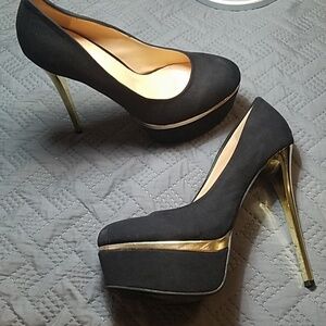 FRH Black Suede w/Gold stiletto Heel